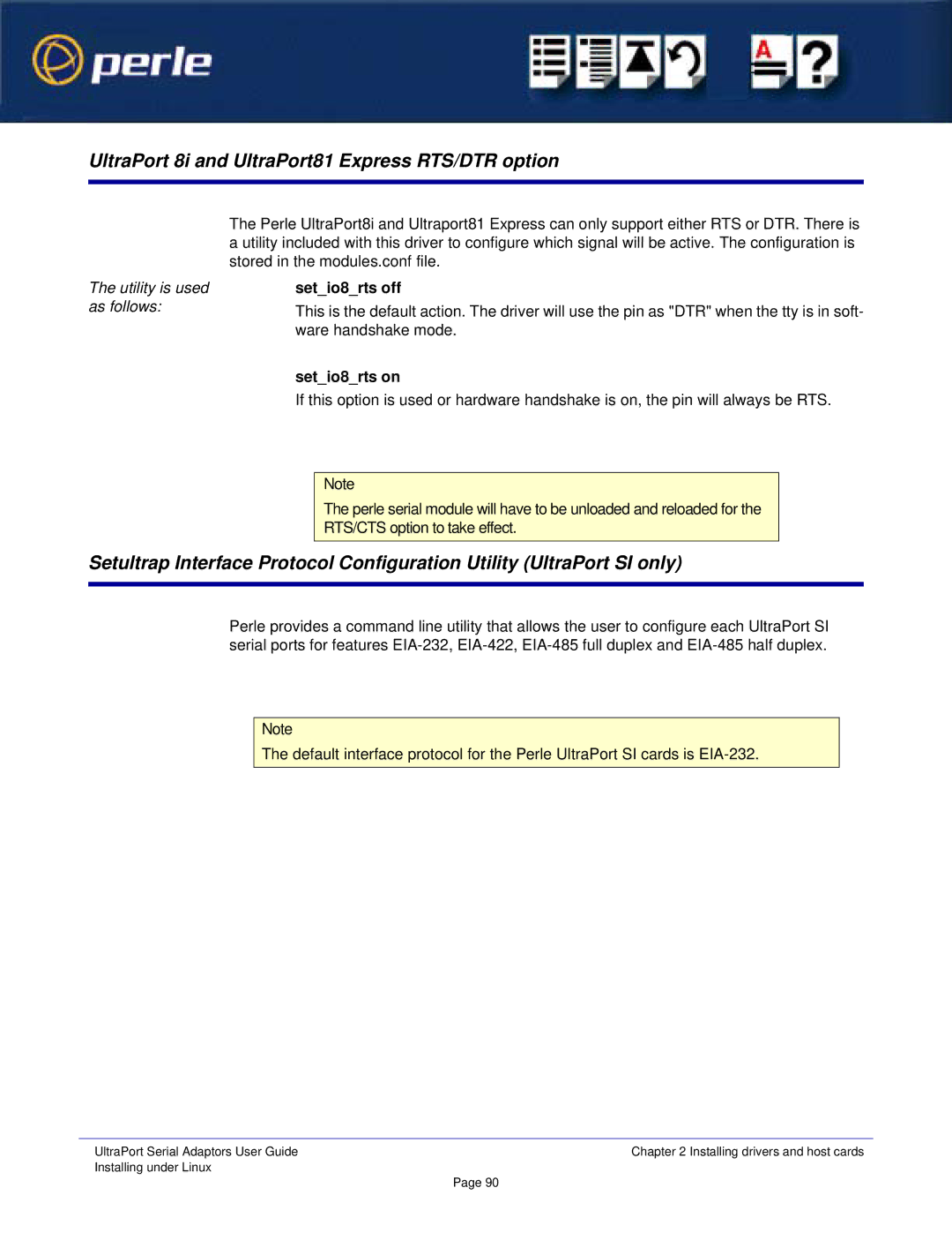 Perle Systems 5500152-23 manual UltraPort 8i and UltraPort81 Express RTS/DTR option, Setio8rts off, Setio8rts on 