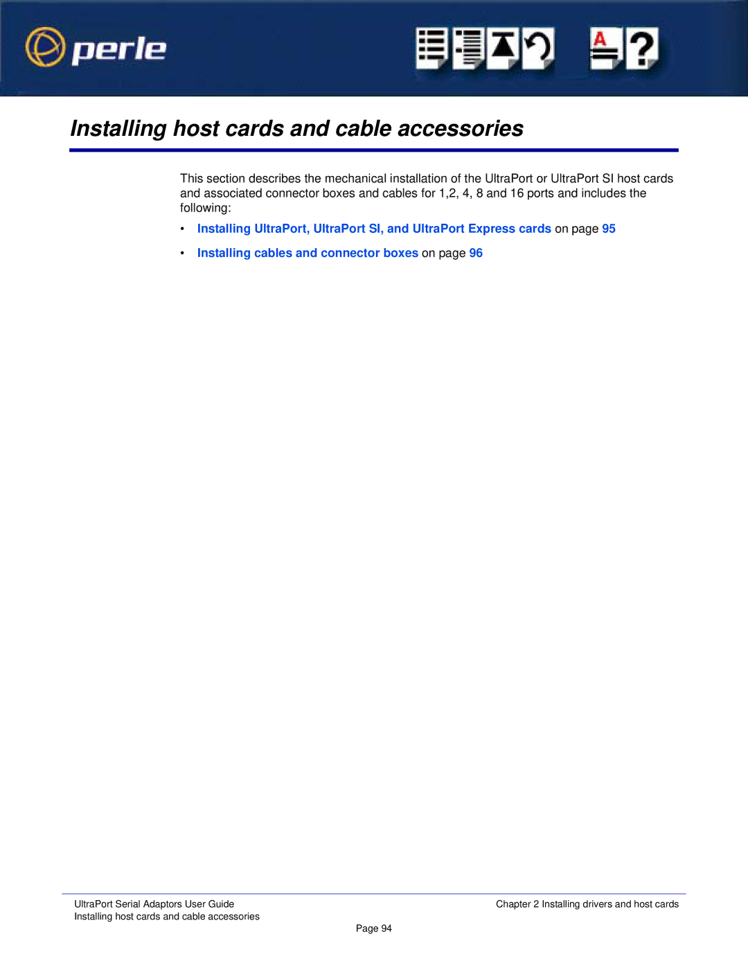 Perle Systems 5500152-23 manual Installing host cards and cable accessories 