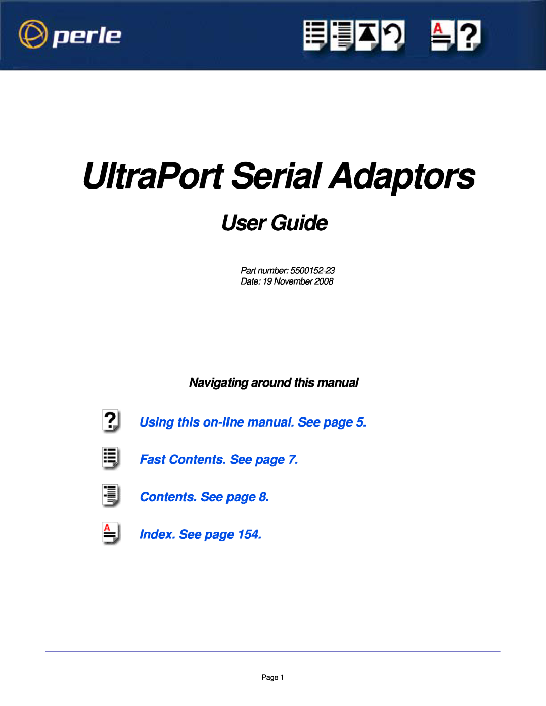 Perle Systems 5500152-23 manual User Guide, UltraPort Serial Adaptors, Navigating around this manual, Page 