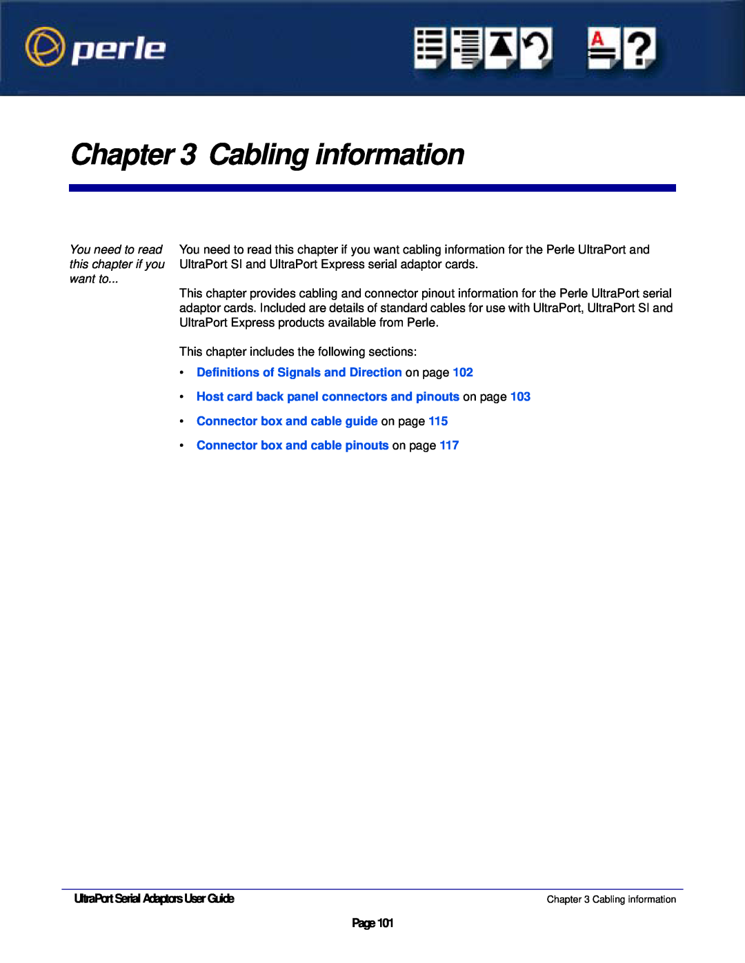 Perle Systems 5500152-23 manual Cabling information, You need to read this chapter if you want to, Page101 