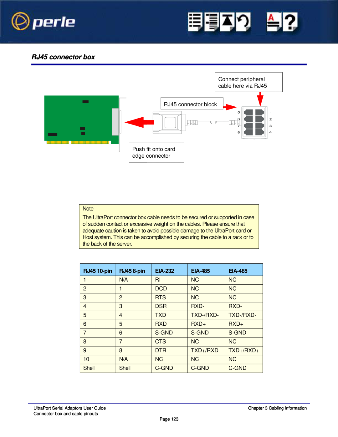 Perle Systems 5500152-23 manual RJ45 connector box, RJ45 10-pin, RJ45 8-pin, EIA-232, EIA-485 