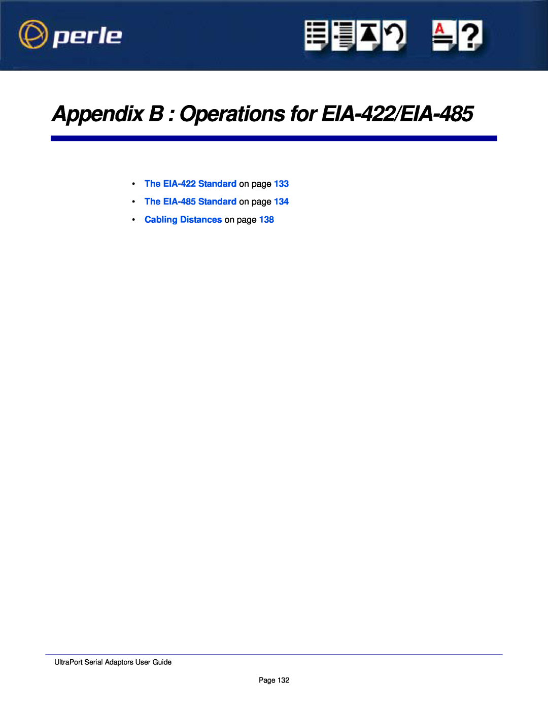 Perle Systems 5500152-23 manual Appendix B Operations for EIA-422/EIA-485, Cabling Distances on page 