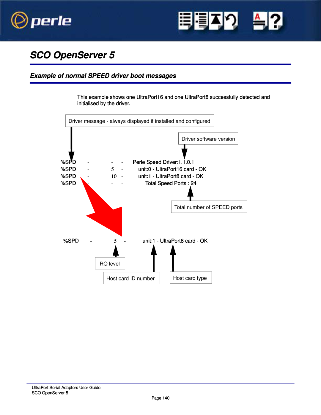Perle Systems 5500152-23 manual SCO OpenServer, Example of normal SPEED driver boot messages 
