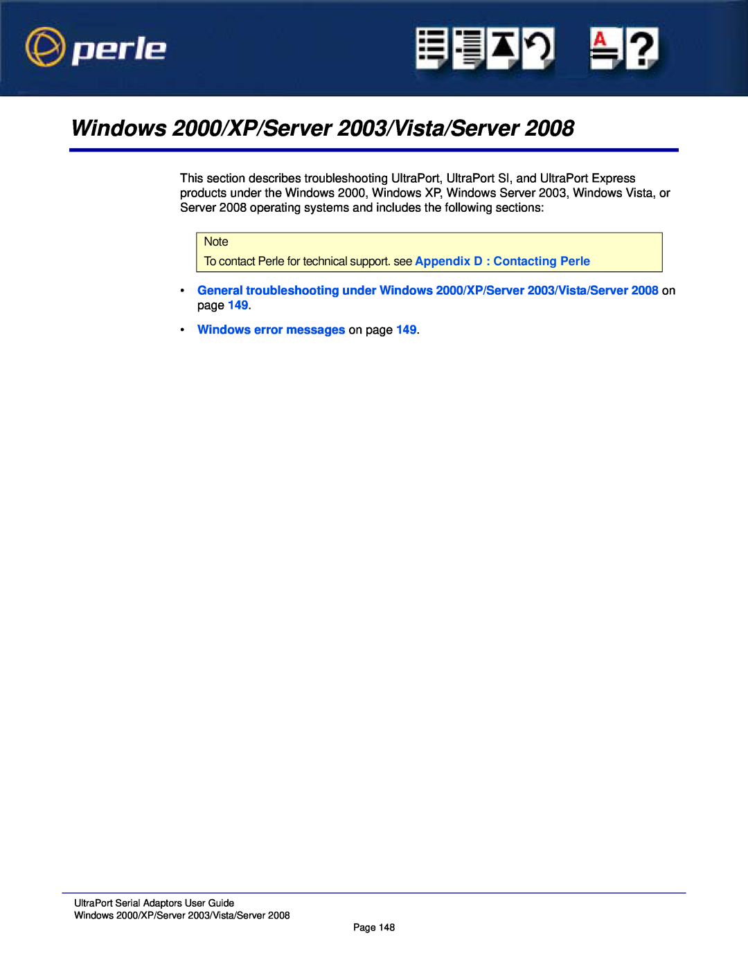 Perle Systems 5500152-23 manual Windows 2000/XP/Server 2003/Vista/Server, Windows error messages on page 