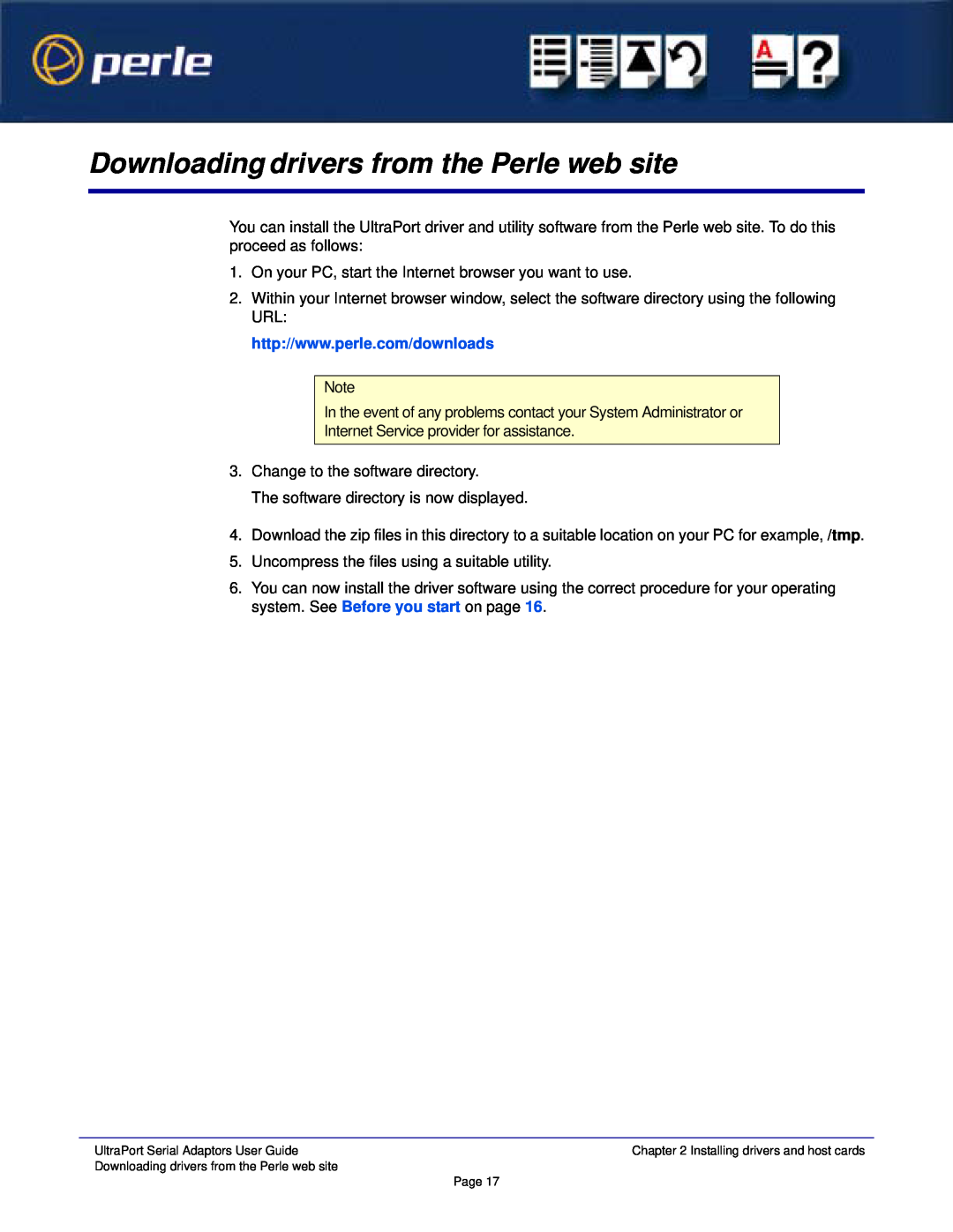 Perle Systems 5500152-23 manual Downloading drivers from the Perle web site 