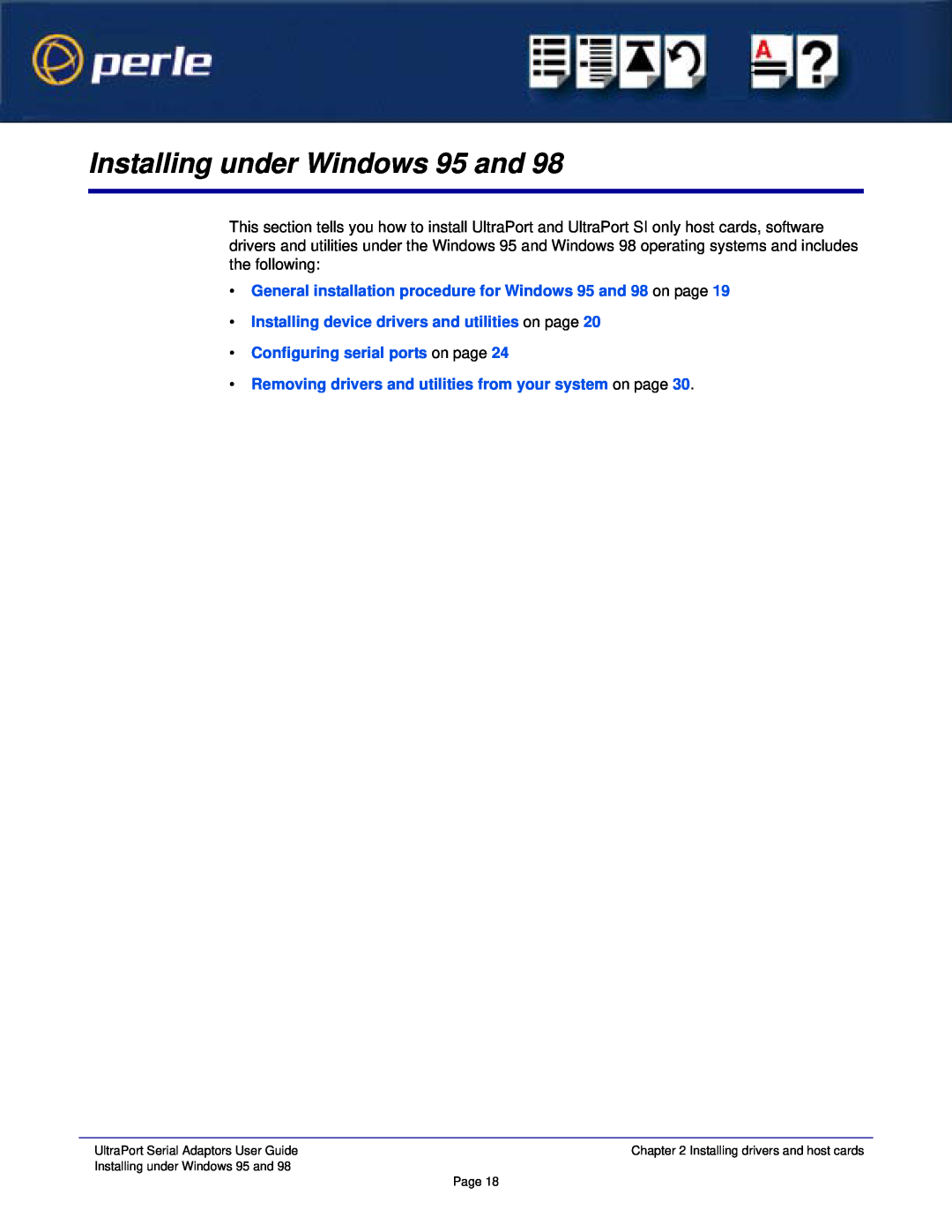 Perle Systems 5500152-23 Installing under Windows 95 and, General installation procedure for Windows 95 and 98 on page 