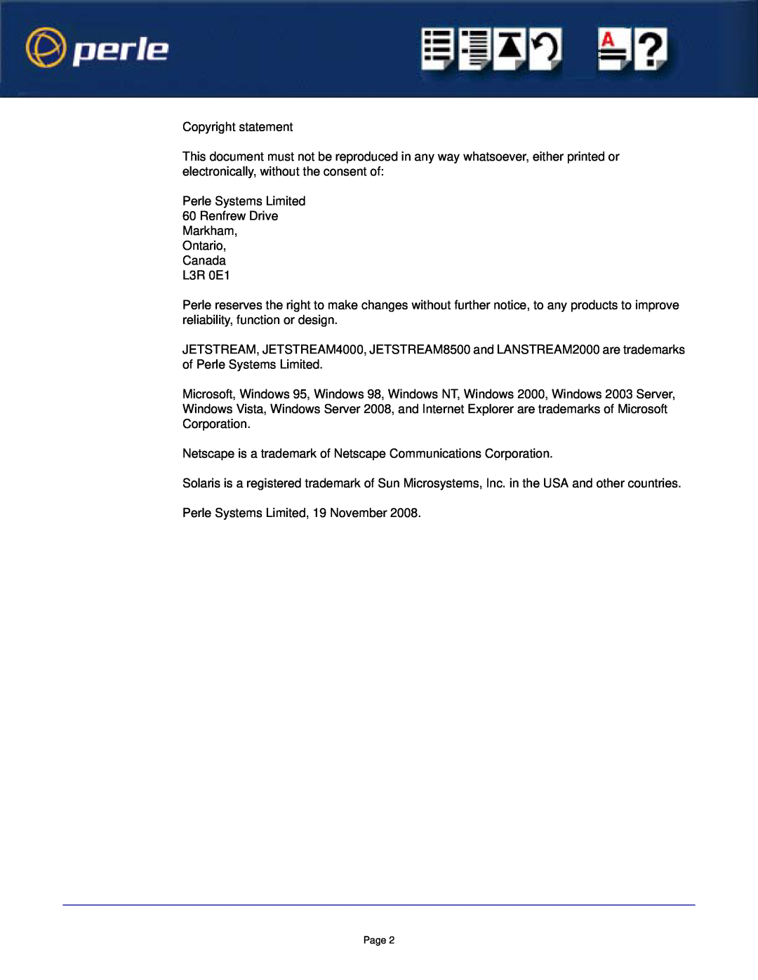 Perle Systems 5500152-23 manual Copyright statement 