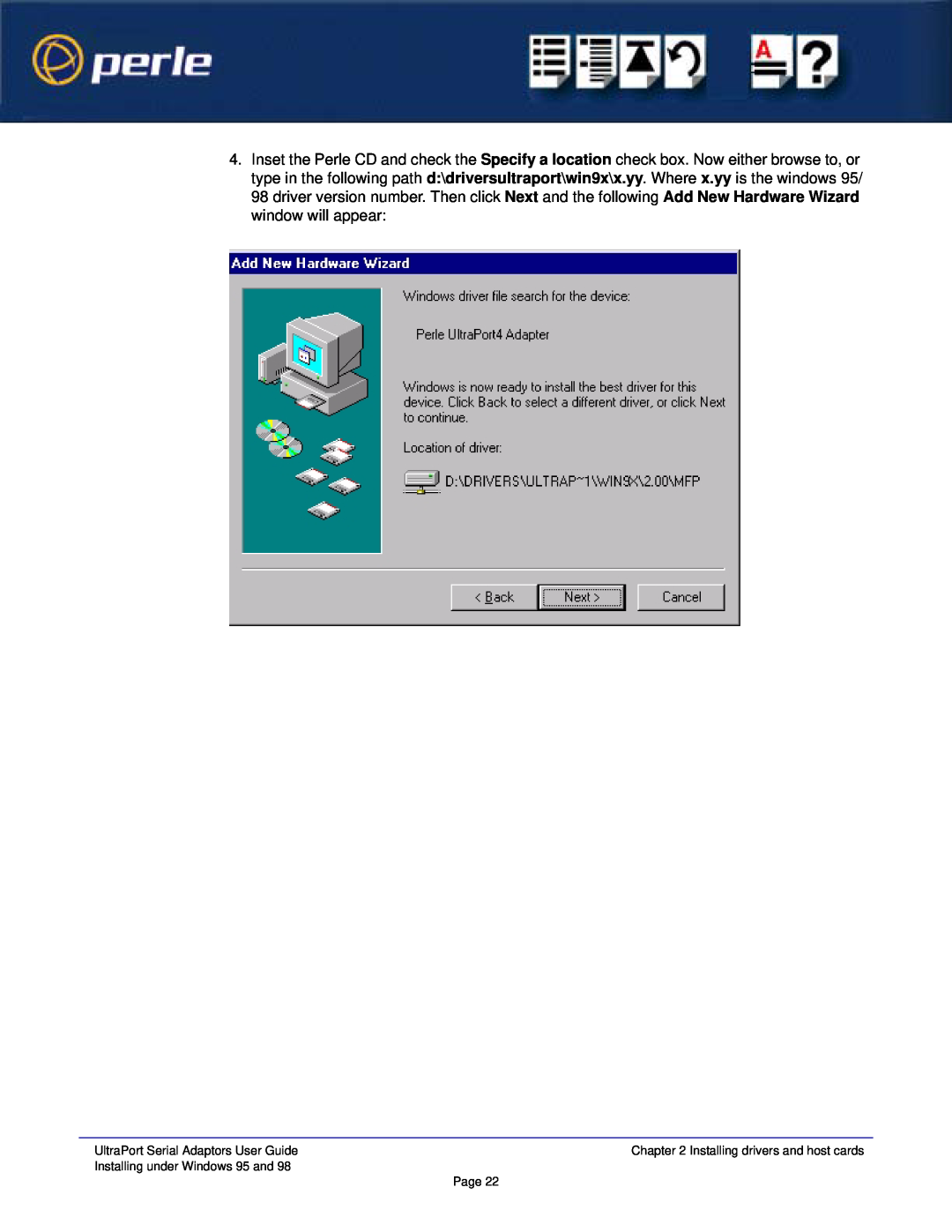 Perle Systems 5500152-23 manual UltraPort Serial Adaptors User Guide, Installing under Windows 95 and, Page 