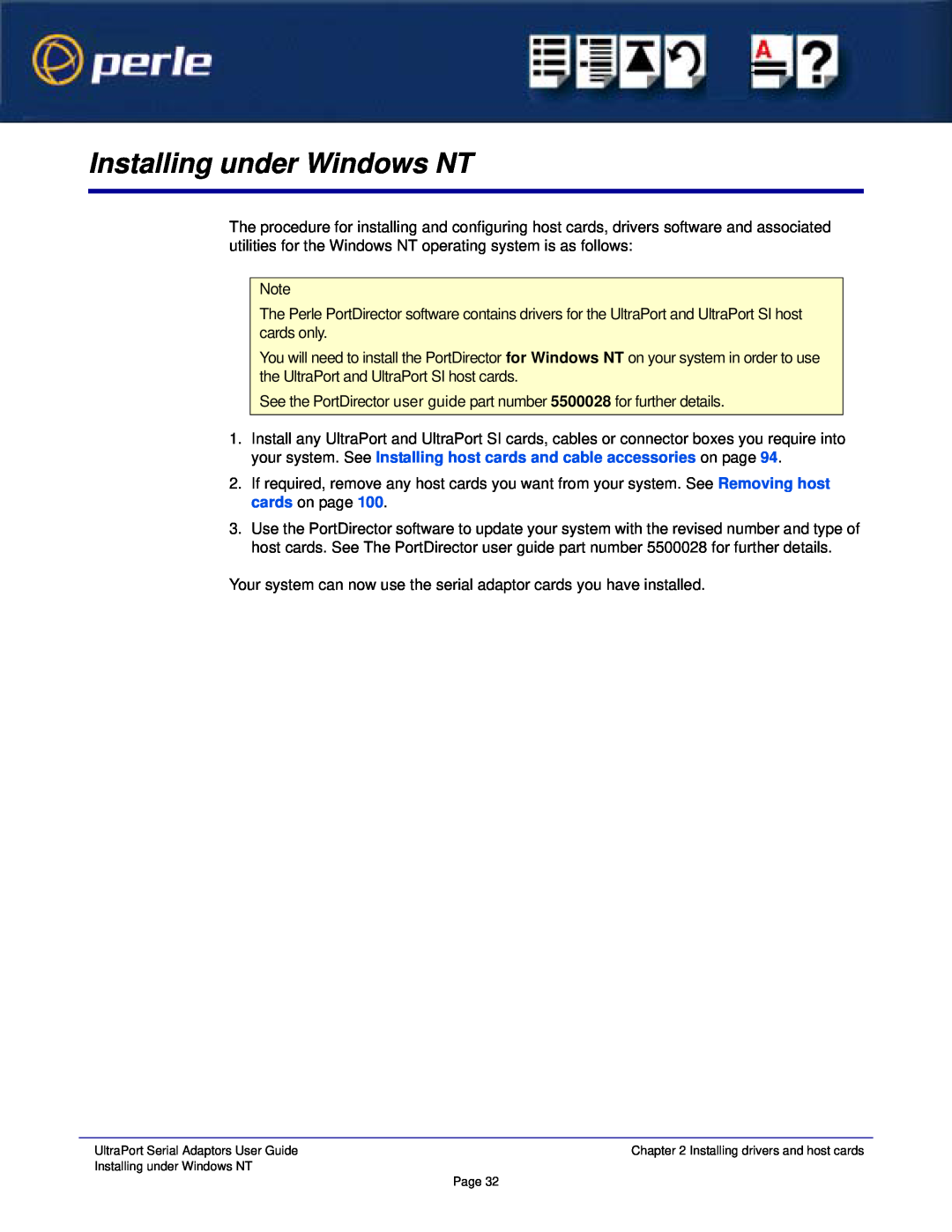 Perle Systems 5500152-23 manual Installing under Windows NT 