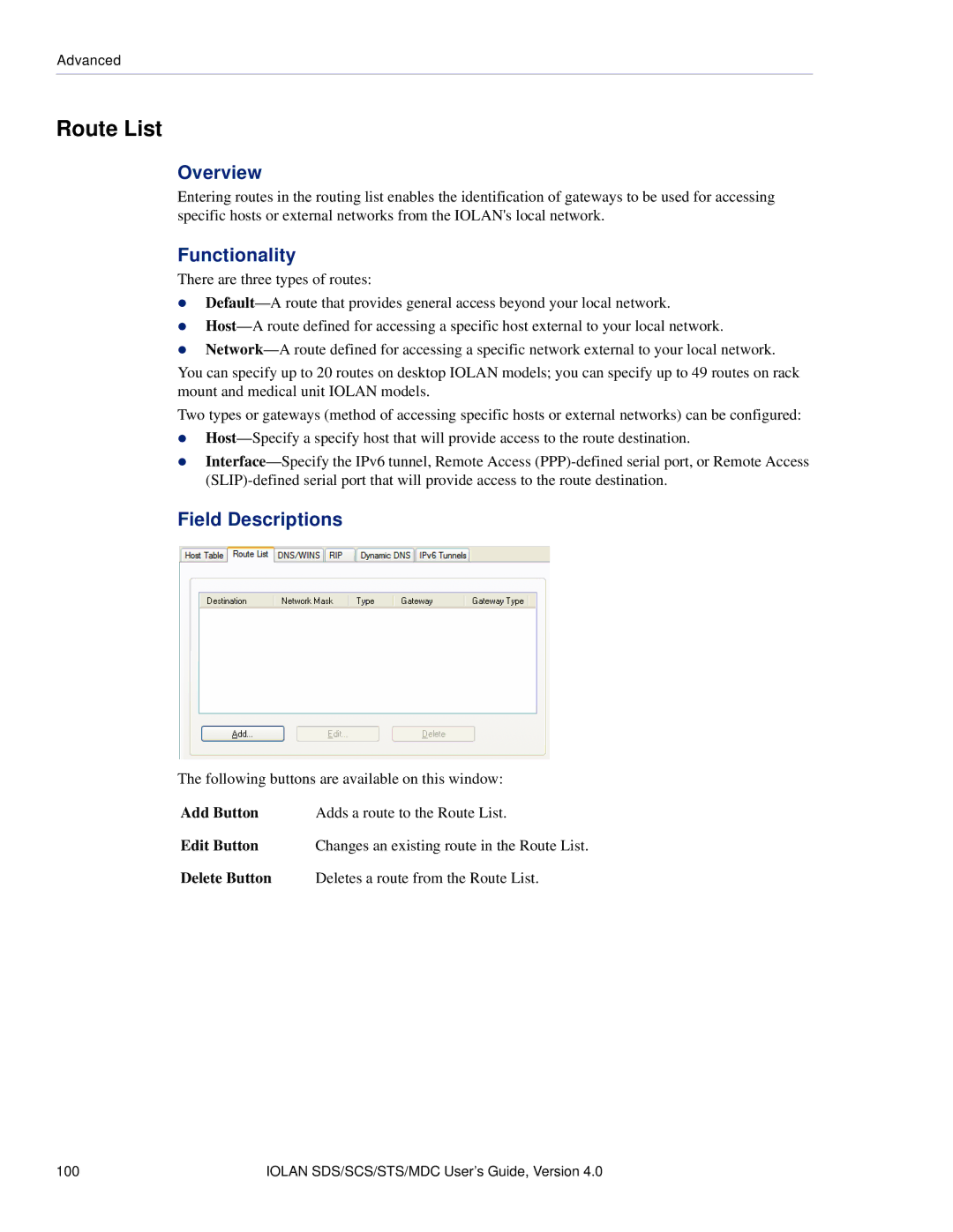 Perle Systems 5500161-40 manual Route List 