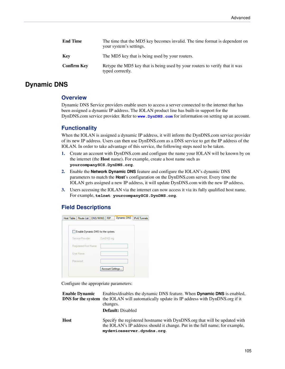 Perle Systems 5500161-40 manual Dynamic DNS, Overview Functionality, End Time, Confirm Key 