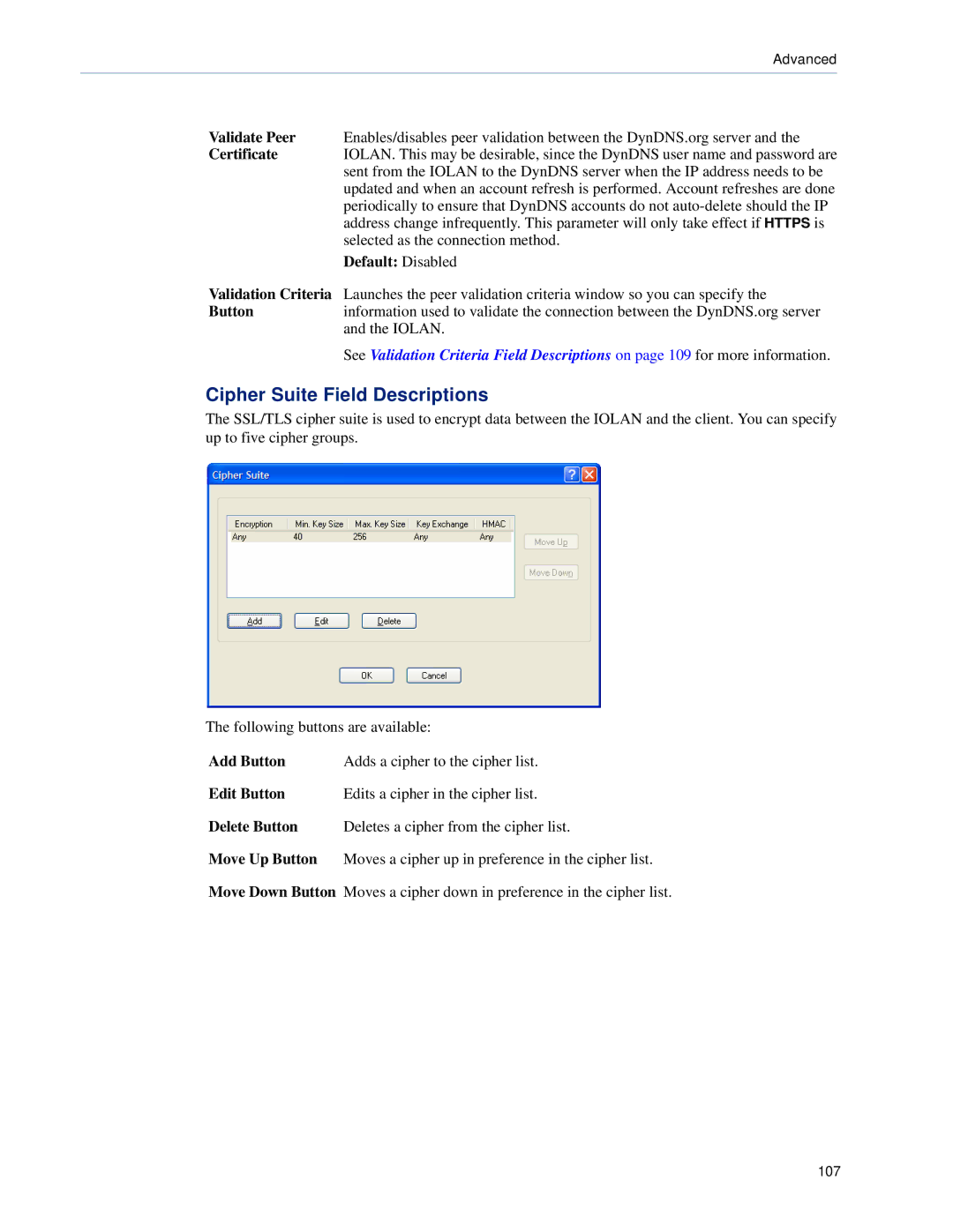 Perle Systems 5500161-40 manual Cipher Suite Field Descriptions 