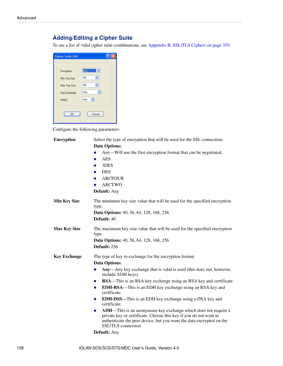 Perle Systems 5500161-40 manual Adding/Editing a Cipher Suite 