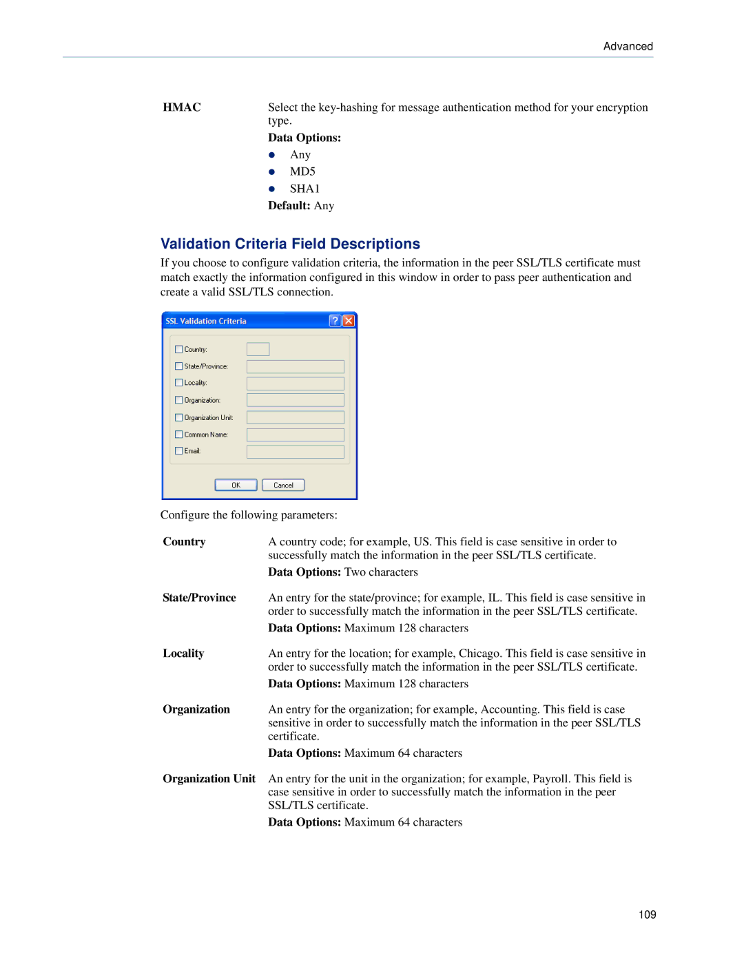 Perle Systems 5500161-40 manual Validation Criteria Field Descriptions 