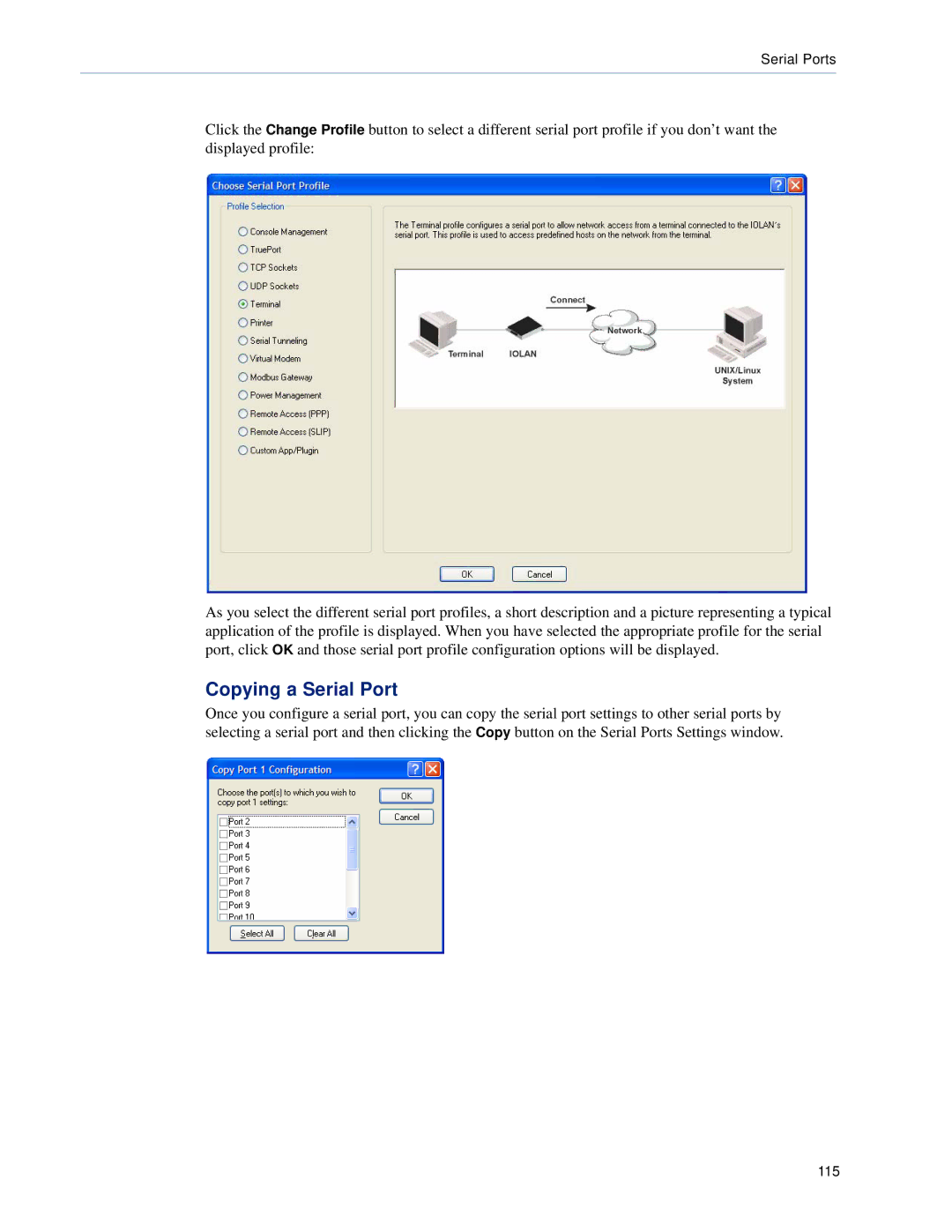 Perle Systems 5500161-40 manual Copying a Serial Port 