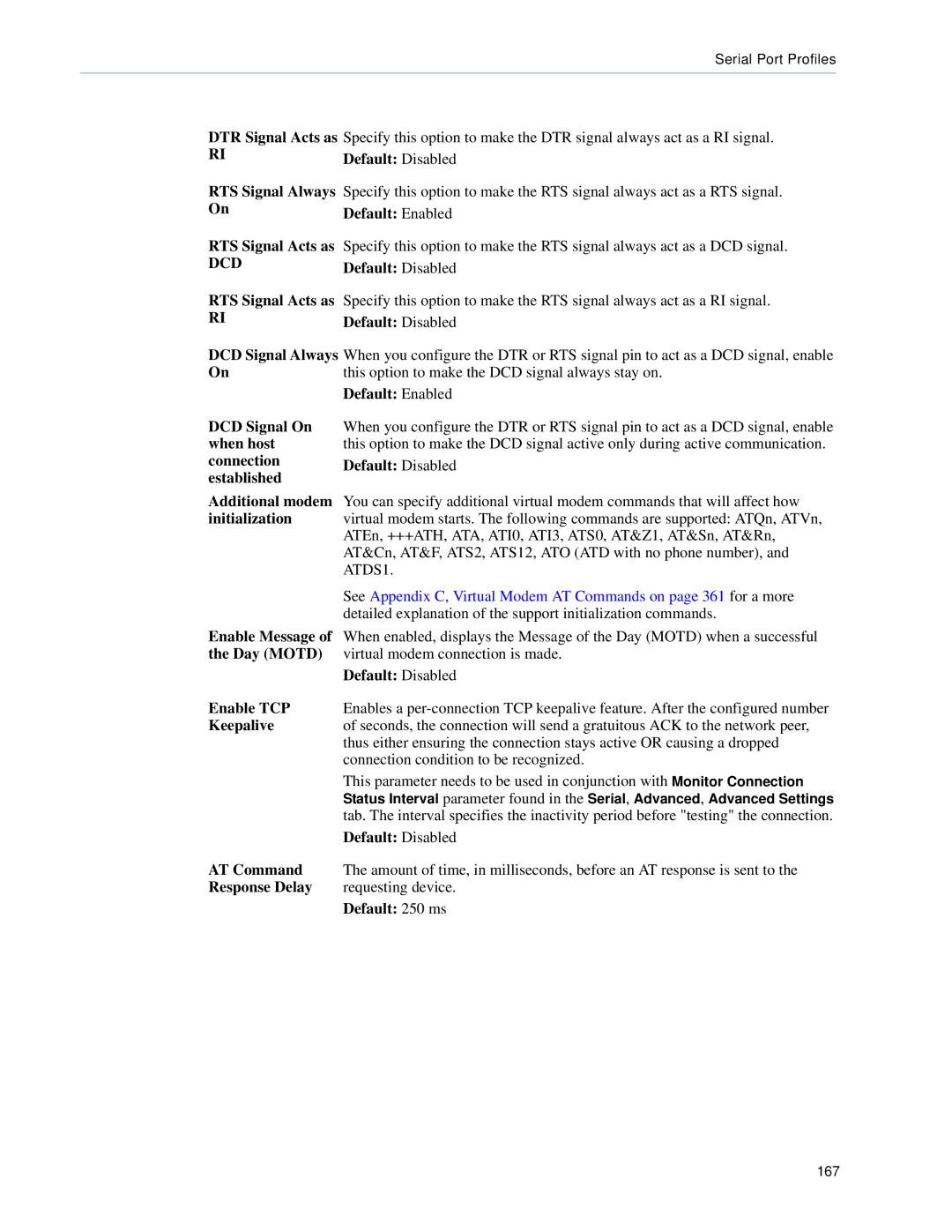 Perle Systems 5500161-40 manual DTR Signal Acts as RTS Signal Always On RTS Signal Acts as, AT Command, Response Delay 