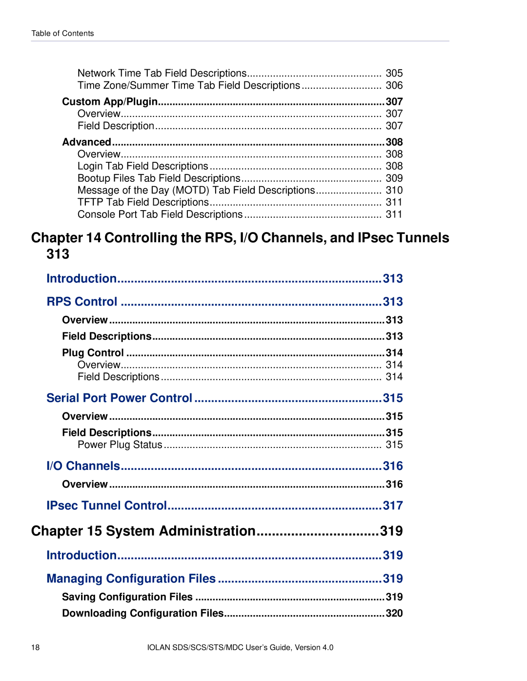 Perle Systems 5500161-40 manual Introduction 313 RPS Control, Serial Port Power Control 315, Channels 316 