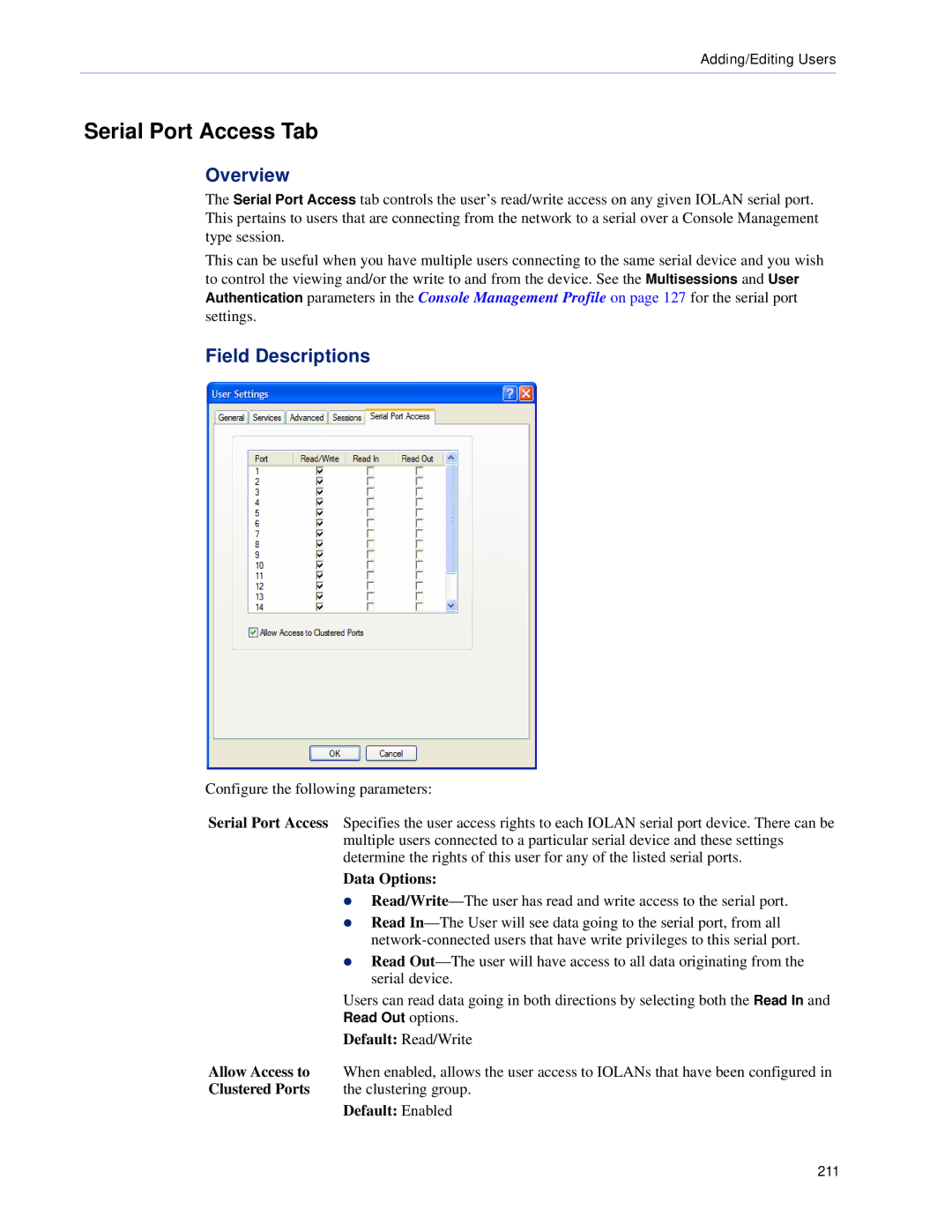 Perle Systems 5500161-40 manual Serial Port Access Tab, Allow Access to, Clustered Ports 