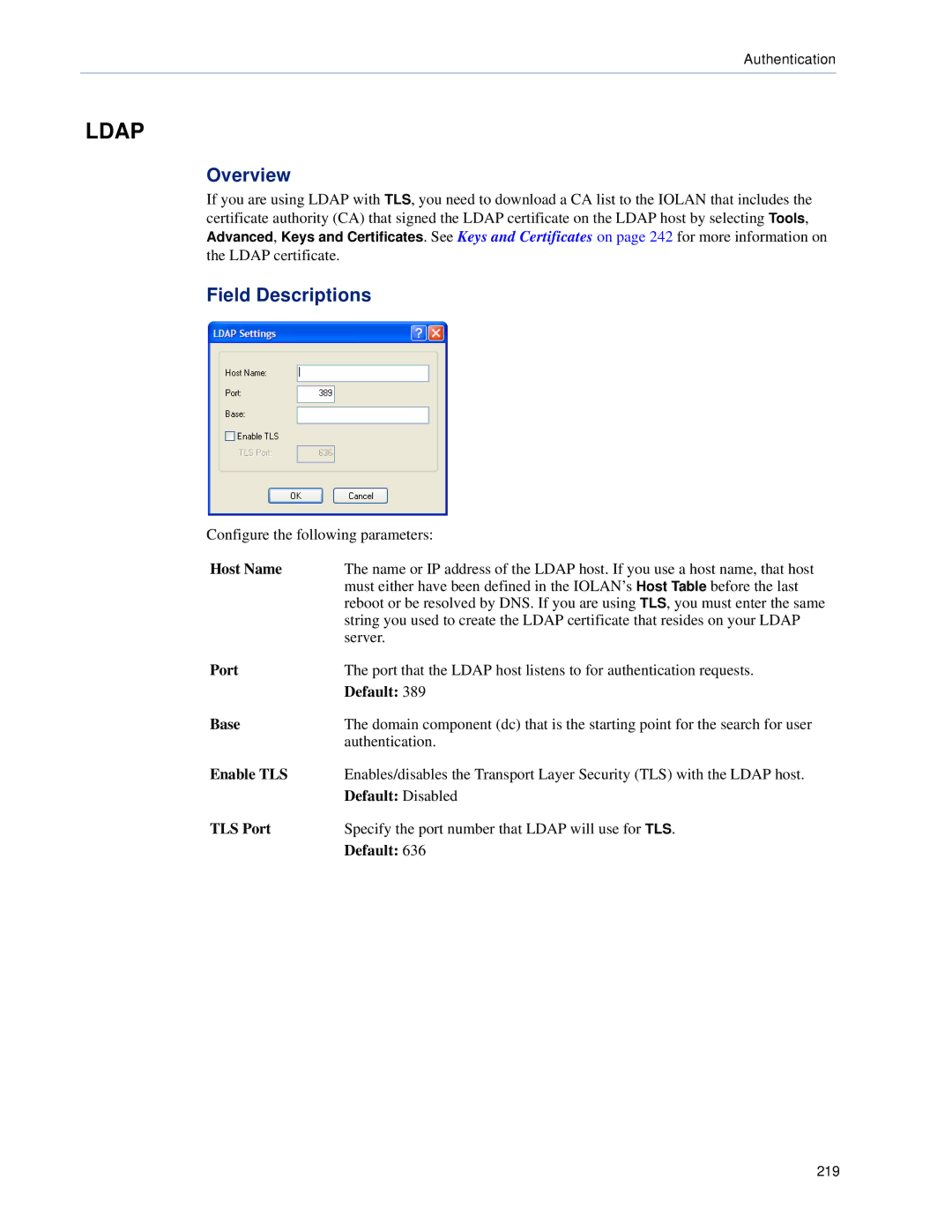 Perle Systems 5500161-40 manual Base, Enable TLS, TLS Port 