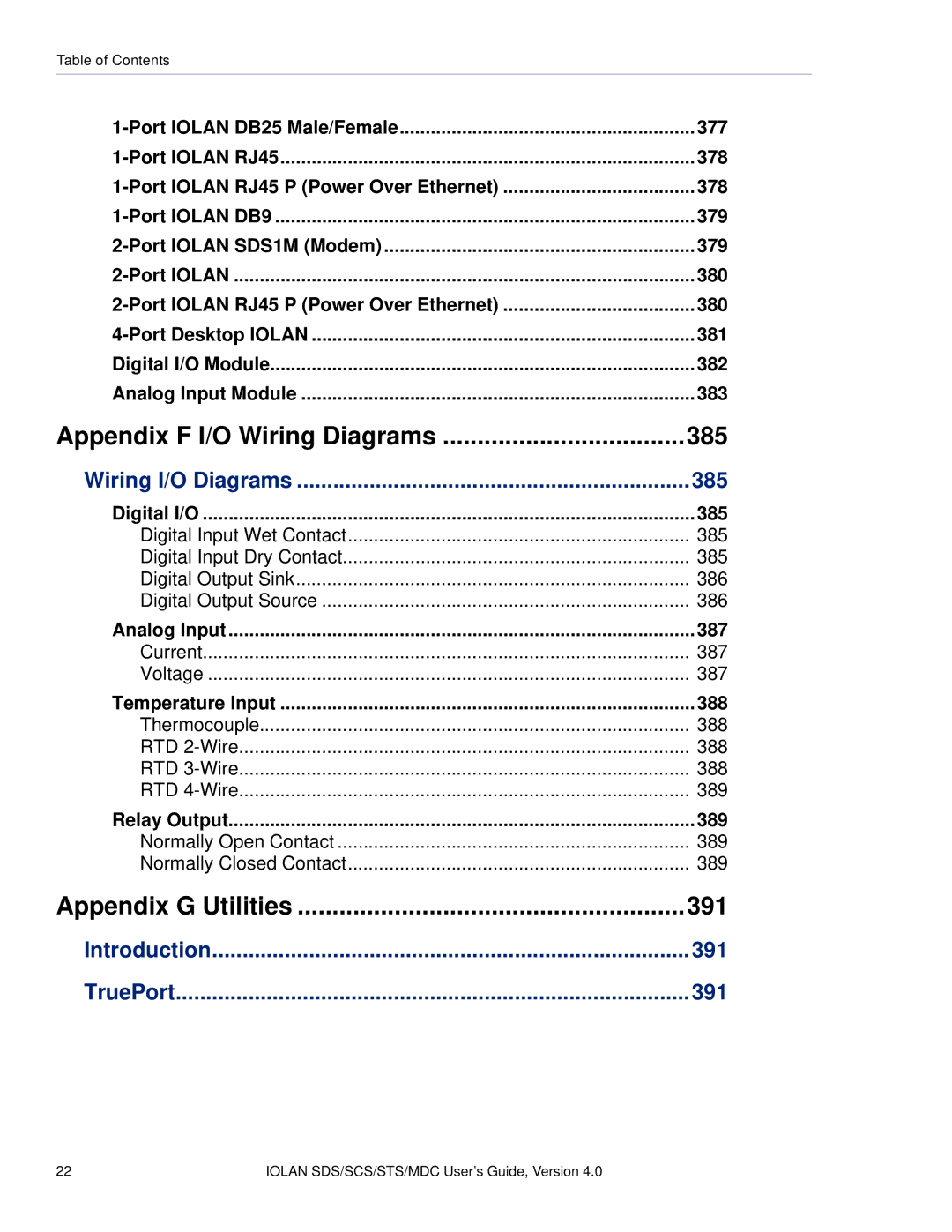 Perle Systems 5500161-40 manual Wiring I/O Diagrams 385, Introduction 391 TruePort 