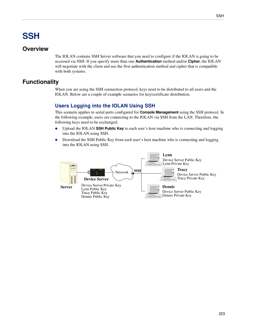 Perle Systems 5500161-40 manual Users Logging into the Iolan Using SSH, Device Server, Lynn, Tracy, Dennis 