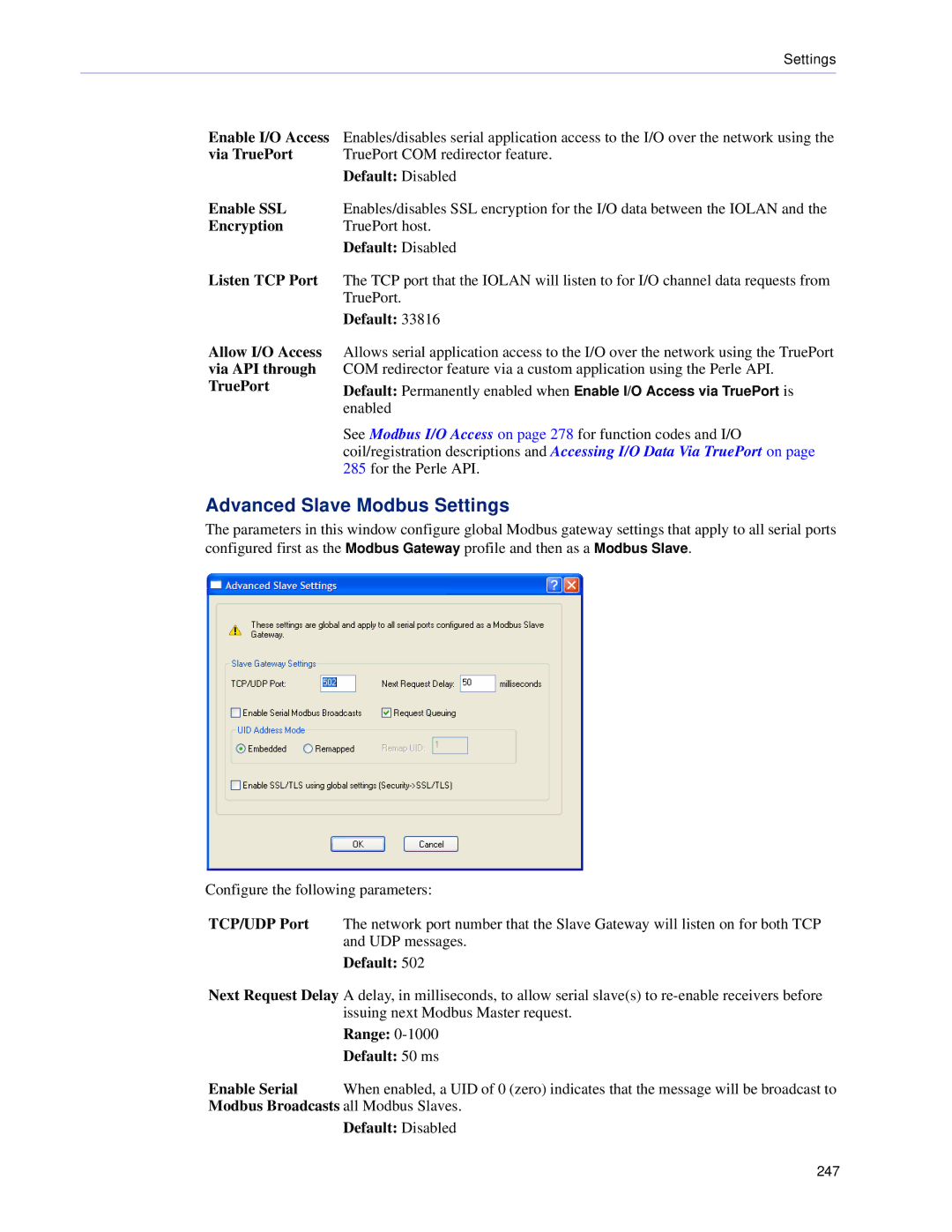 Perle Systems 5500161-40 manual Advanced Slave Modbus Settings 