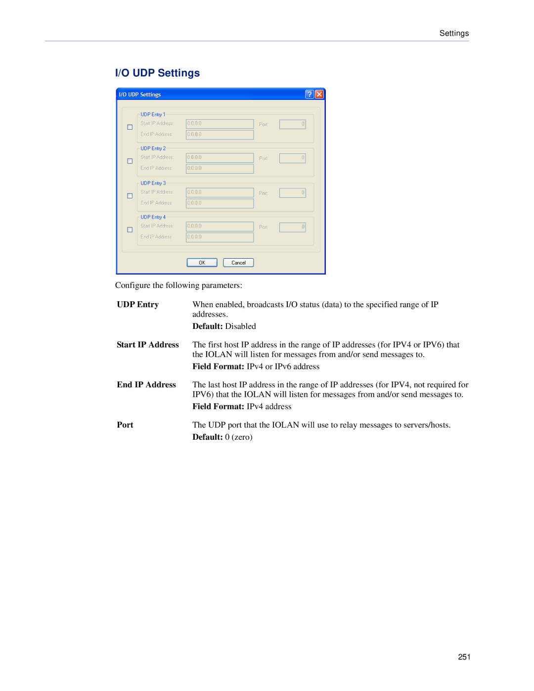 Perle Systems 5500161-40 manual UDP Settings, UDP Entry 