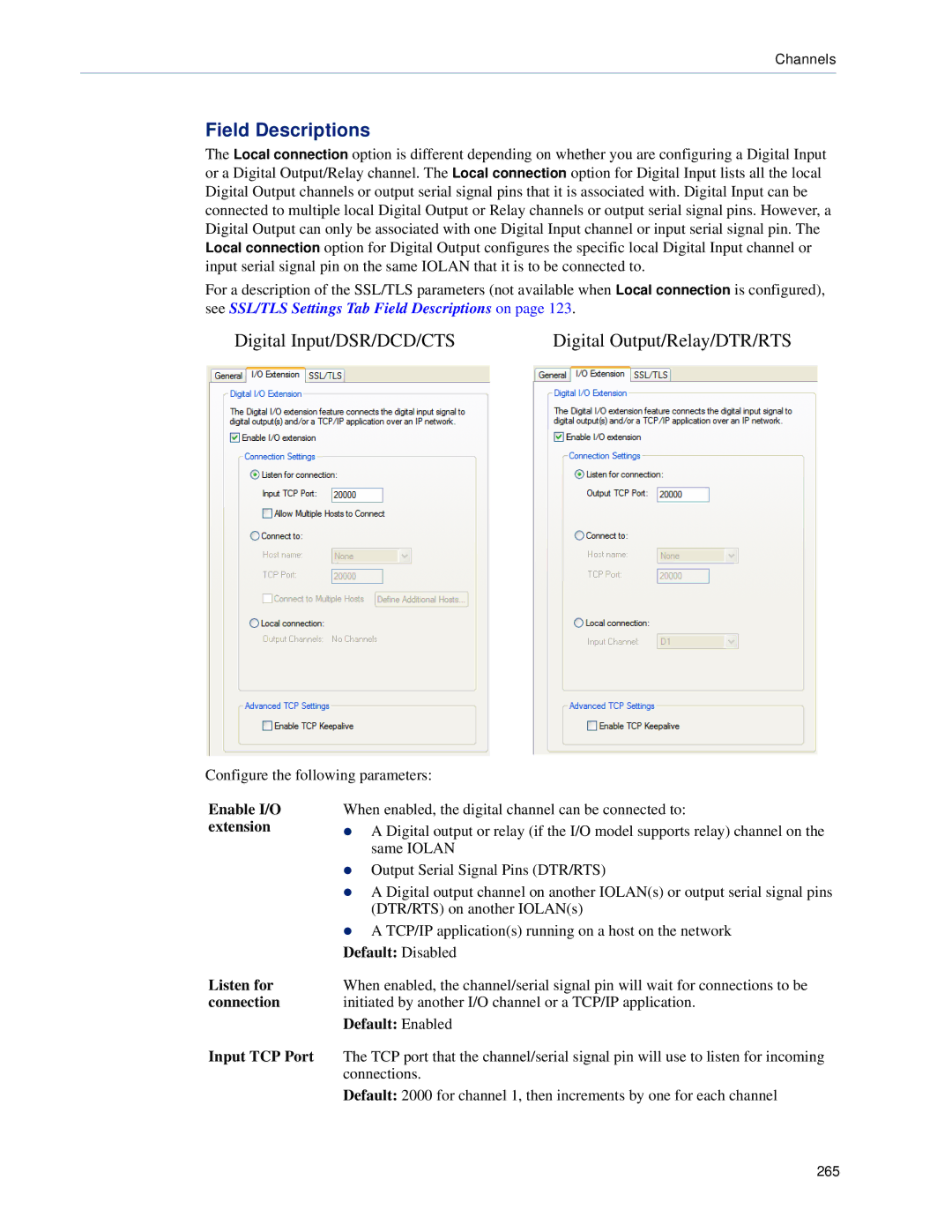 Perle Systems 5500161-40 manual Enable I/O, Extension, Input TCP Port 