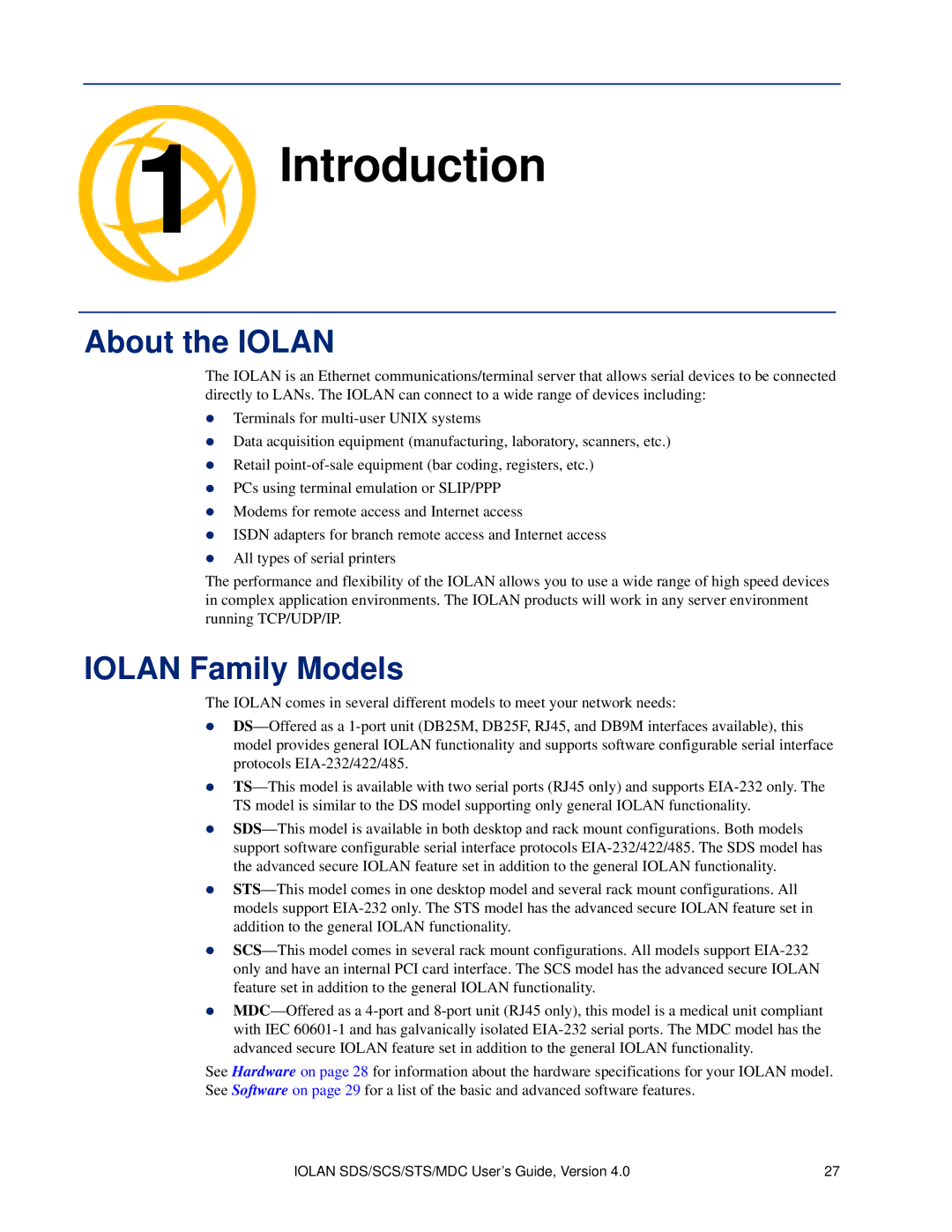 Perle Systems 5500161-40 manual Introduction, About the Iolan, Iolan Family Models 