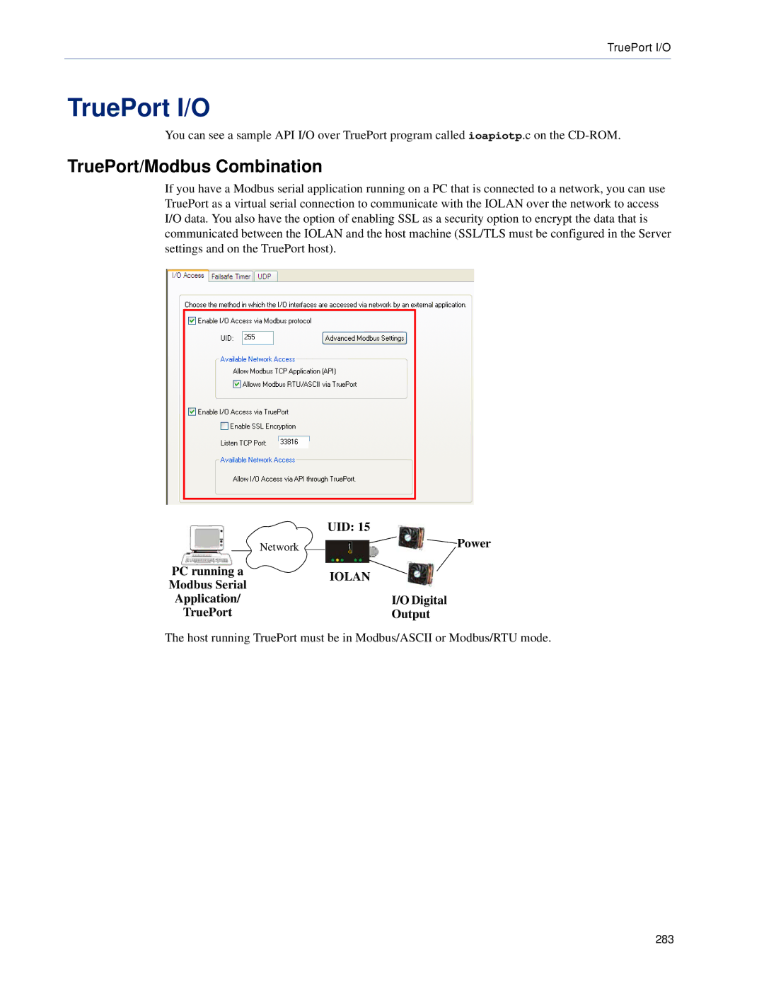 Perle Systems 5500161-40 manual TruePort I/O, TruePort/Modbus Combination, PC running a 