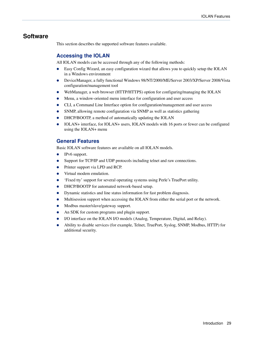 Perle Systems 5500161-40 manual Software, Accessing the Iolan 