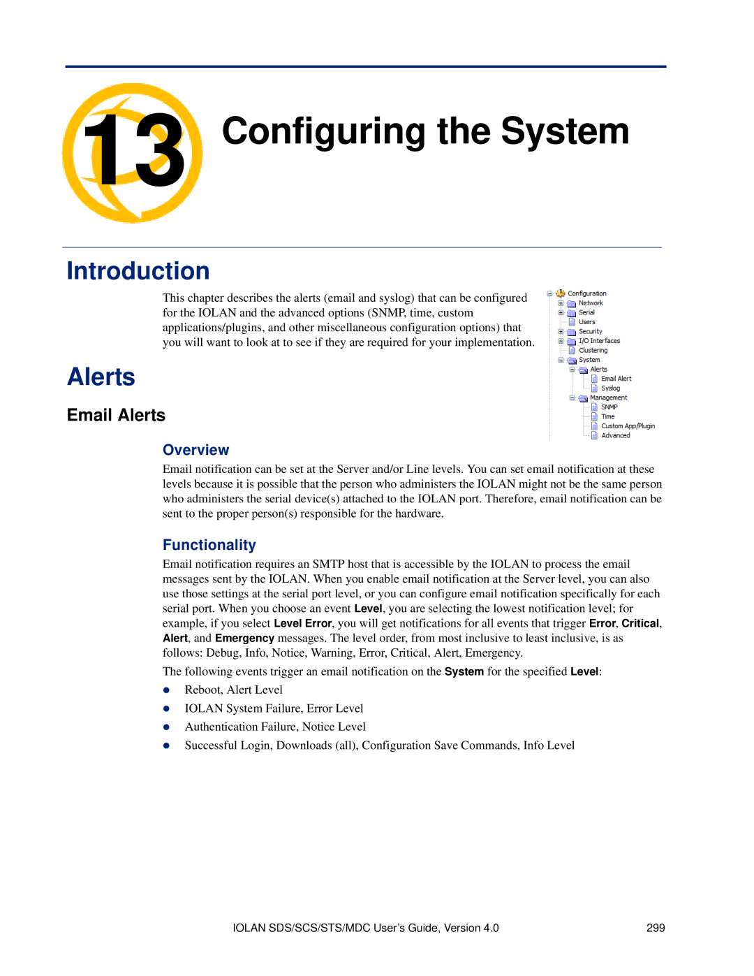 Perle Systems 5500161-40 manual Configuring the System Chapter, Email Alerts 