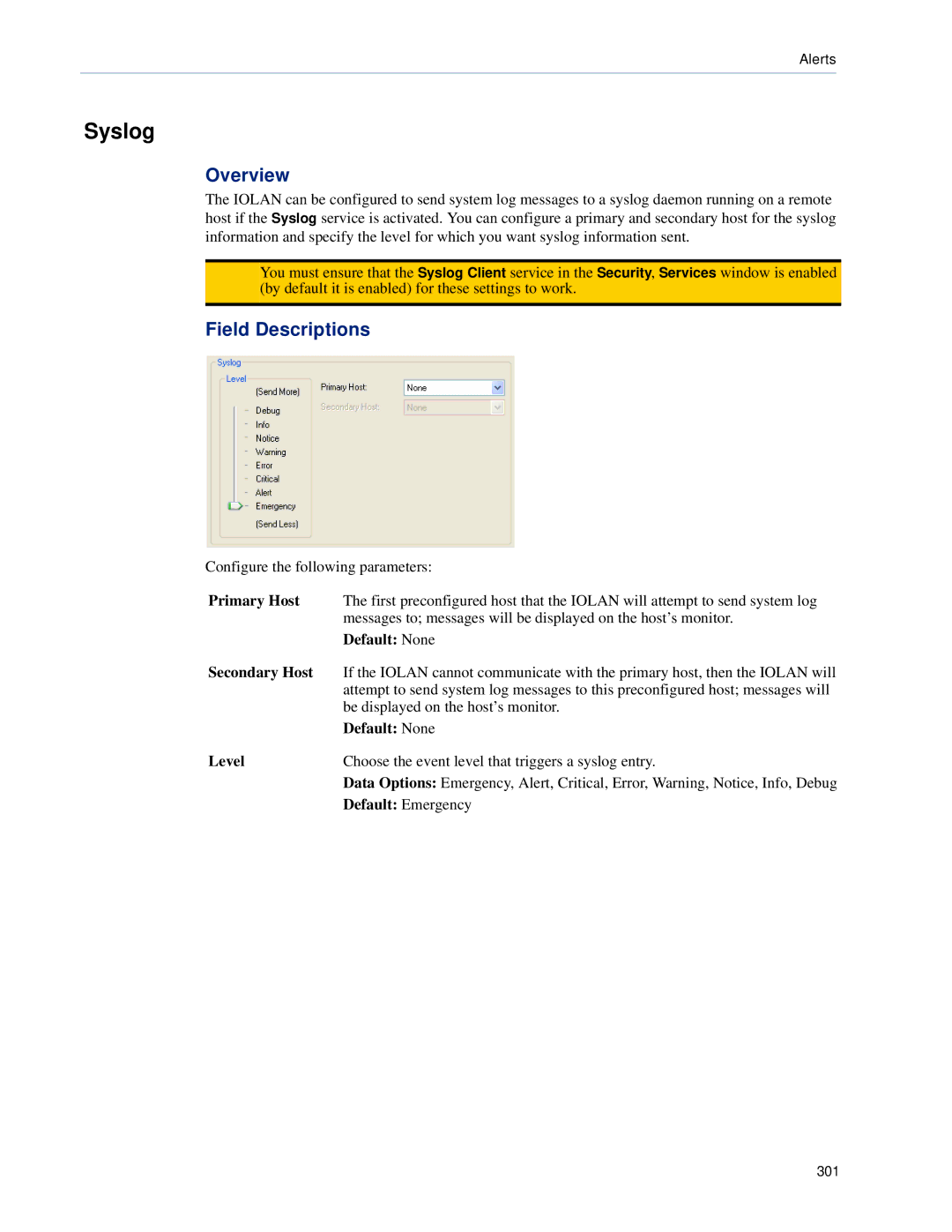 Perle Systems 5500161-40 manual Syslog, Primary Host 