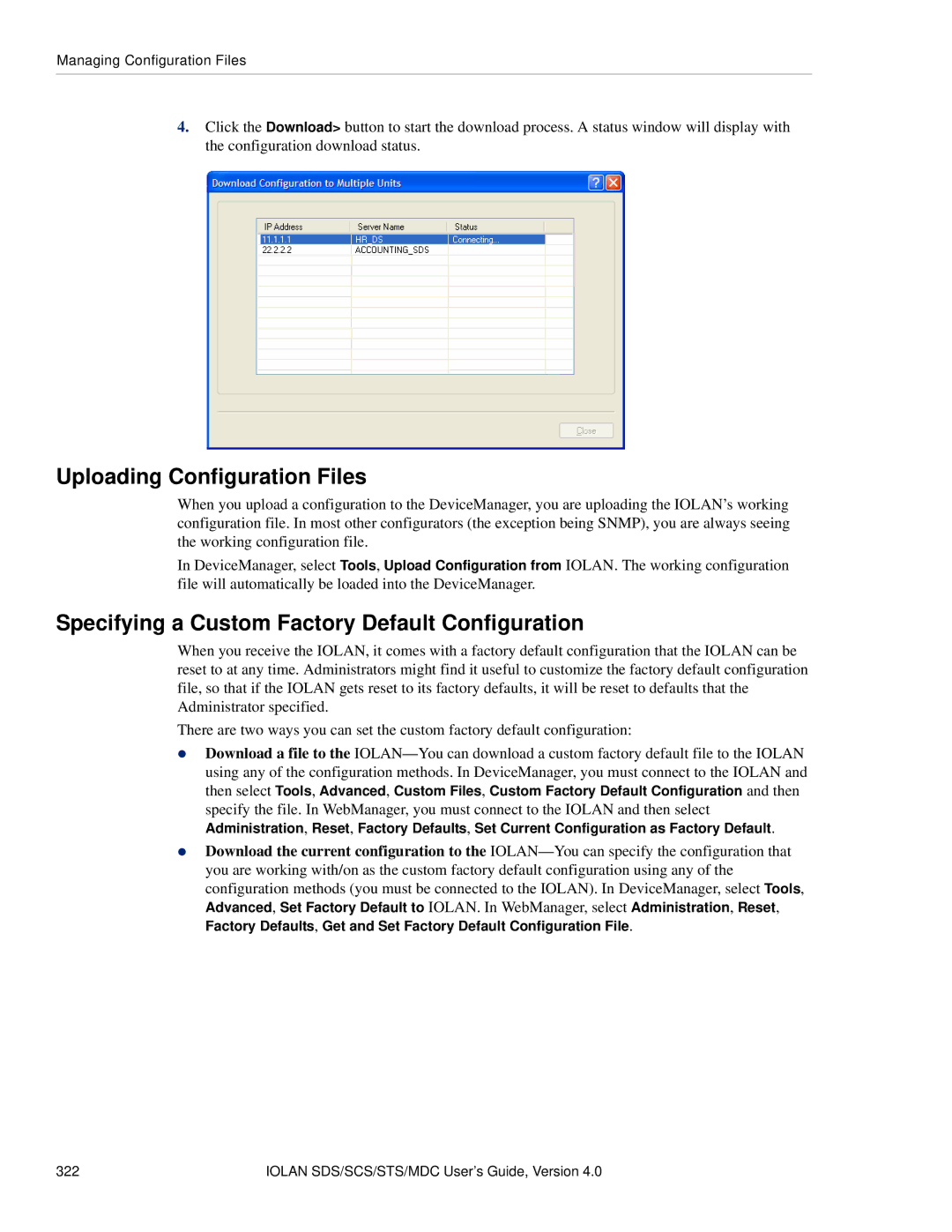 Perle Systems 5500161-40 manual Uploading Configuration Files, Specifying a Custom Factory Default Configuration 