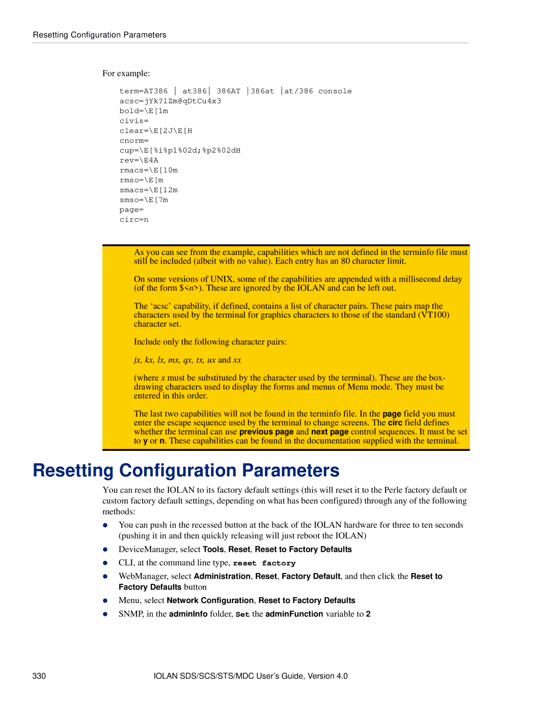 Perle Systems 5500161-40 manual Resetting Configuration Parameters, For example 