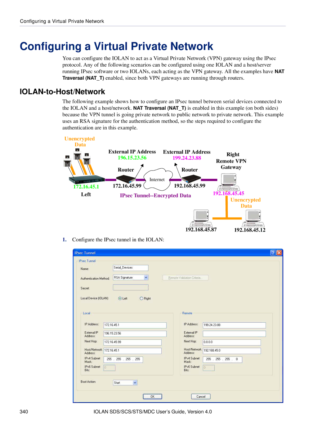 Perle Systems 5500161-40 manual Configuring a Virtual Private Network, IOLAN-to-Host/Network 