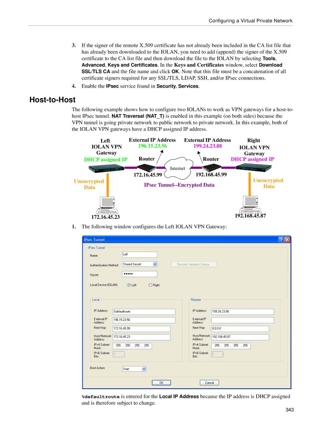 Perle Systems 5500161-40 manual Host-to-Host, Left External IP Address Right, Gateway Router, 172.16.45.99 