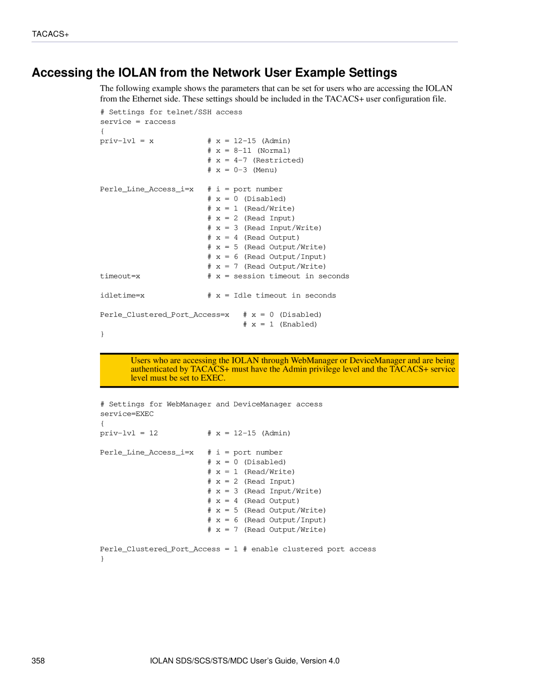 Perle Systems 5500161-40 manual Accessing the Iolan from the Network User Example Settings 