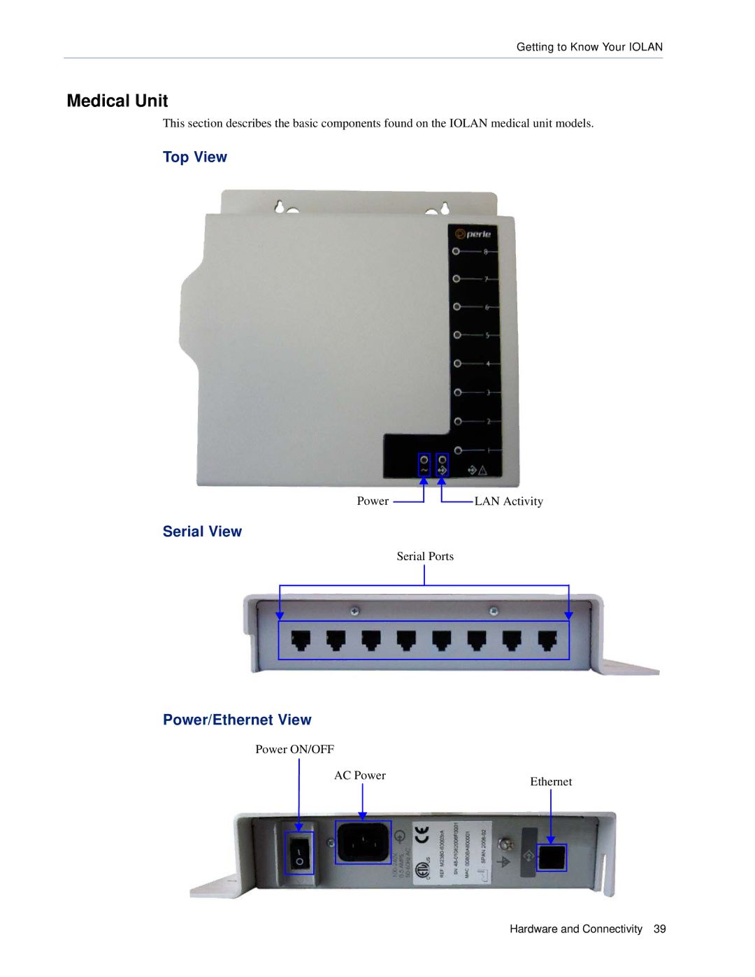 Perle Systems 5500161-40 manual Medical Unit, Serial View, Power/Ethernet View 