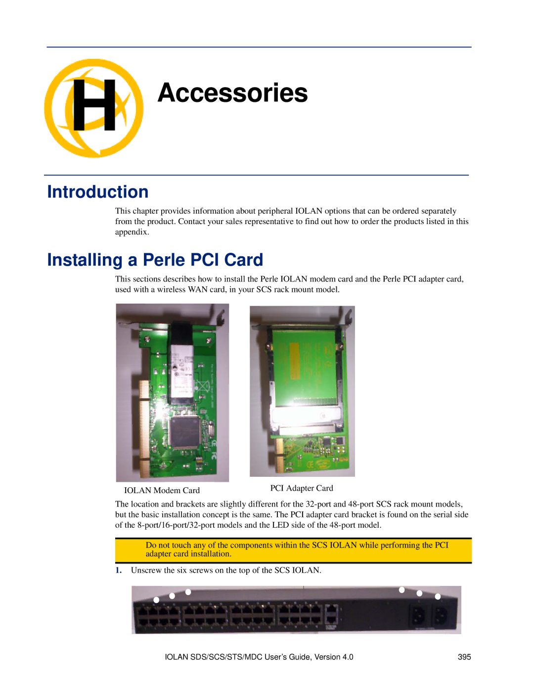 Perle Systems 5500161-40 manual Accessories, Installing a Perle PCI Card 