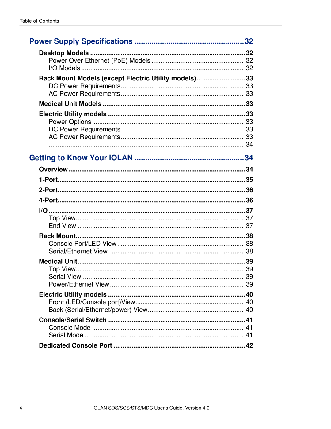 Perle Systems 5500161-40 manual Power Supply Specifications, Getting to Know Your Iolan 