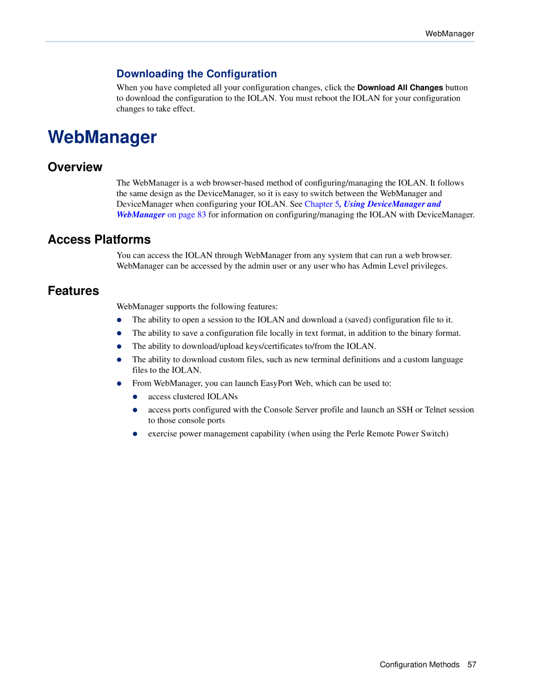 Perle Systems 5500161-40 manual WebManager, Downloading the Configuration 