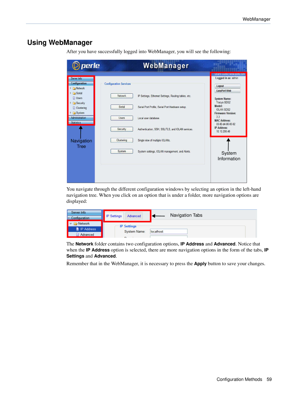 Perle Systems 5500161-40 manual Using WebManager 