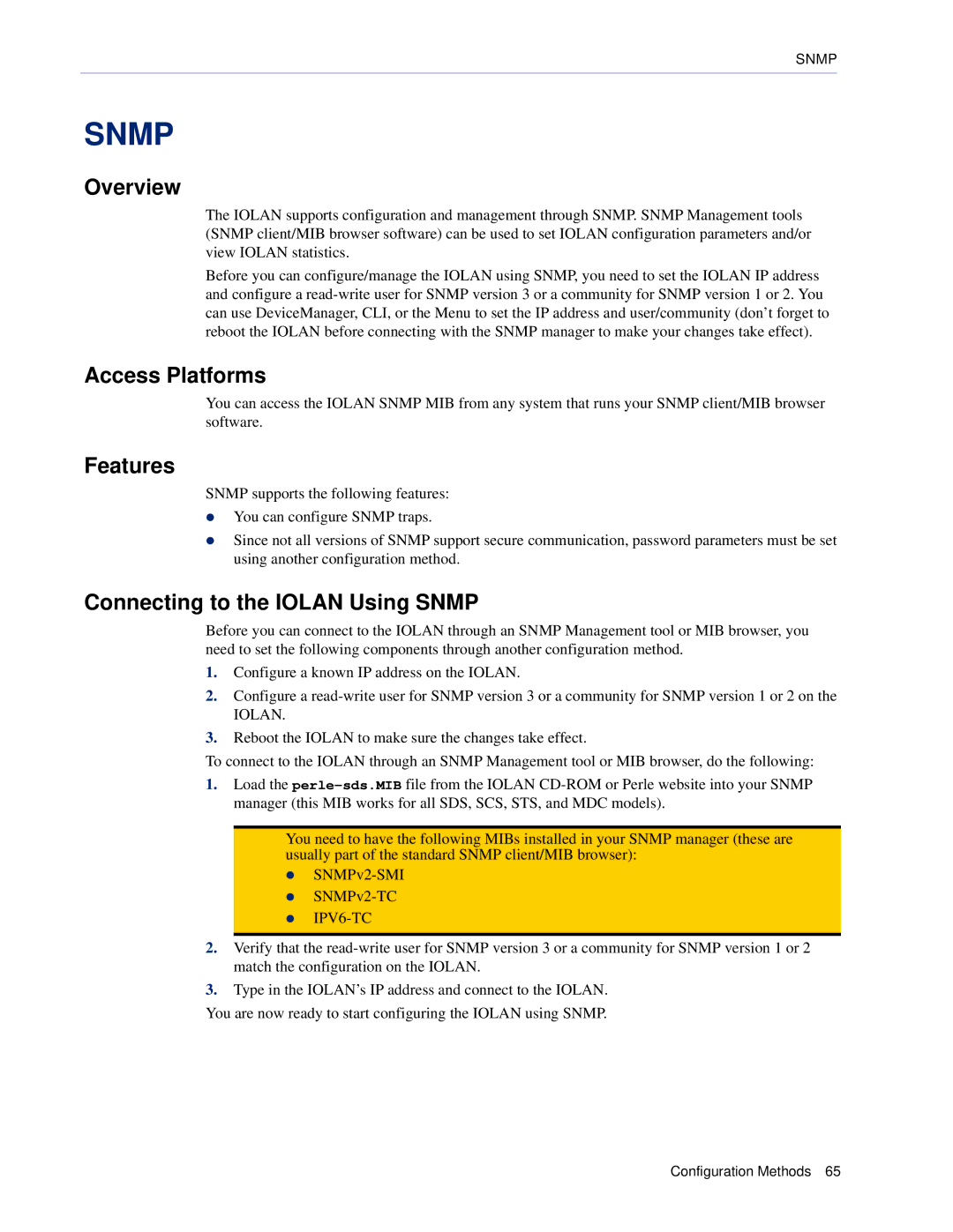 Perle Systems 5500161-40 manual Connecting to the Iolan Using Snmp 