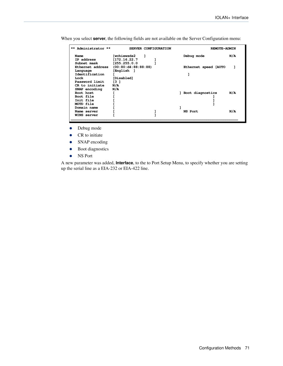 Perle Systems 5500161-40 manual Name Wchiewsds2 Debug mode IP address 