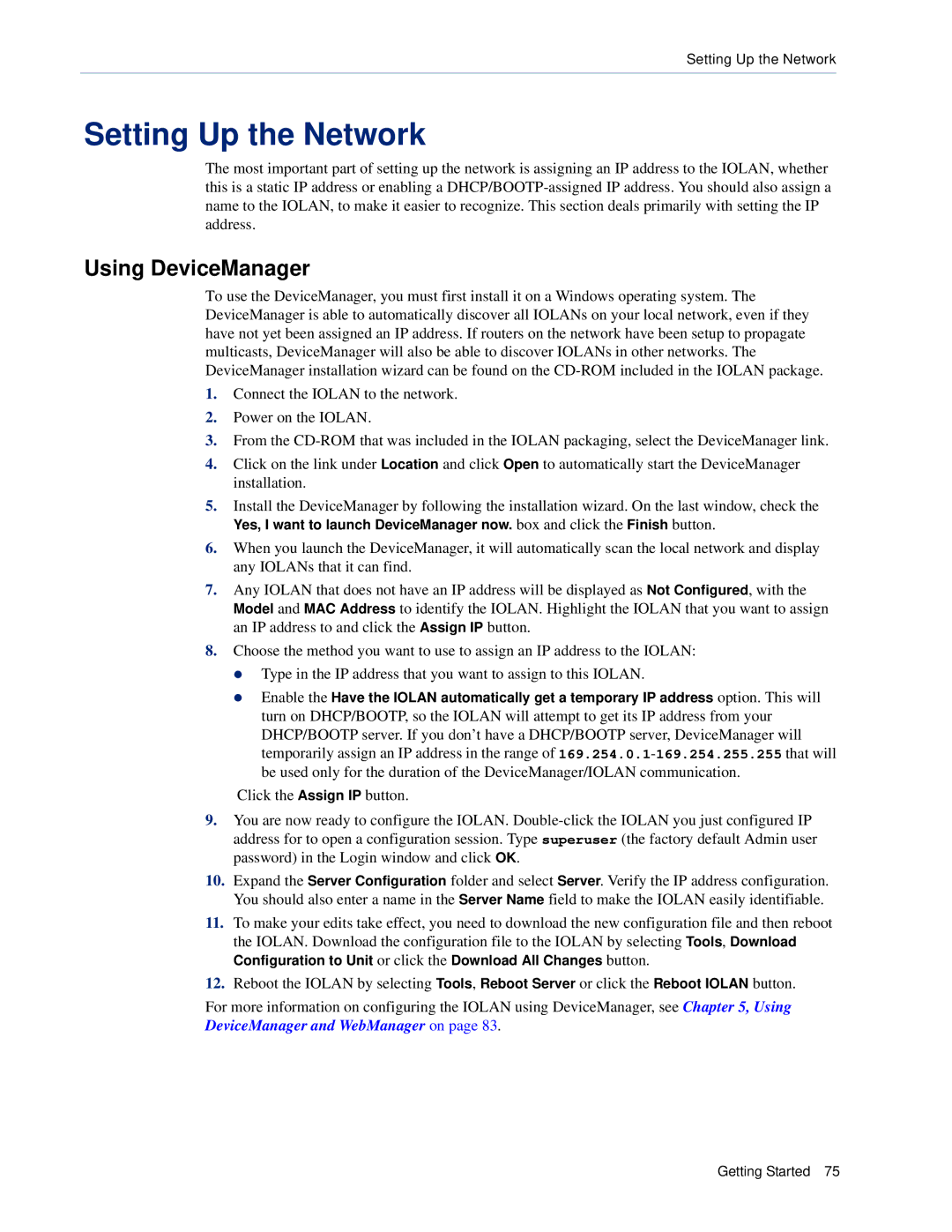 Perle Systems 5500161-40 manual Setting Up the Network, Using DeviceManager 