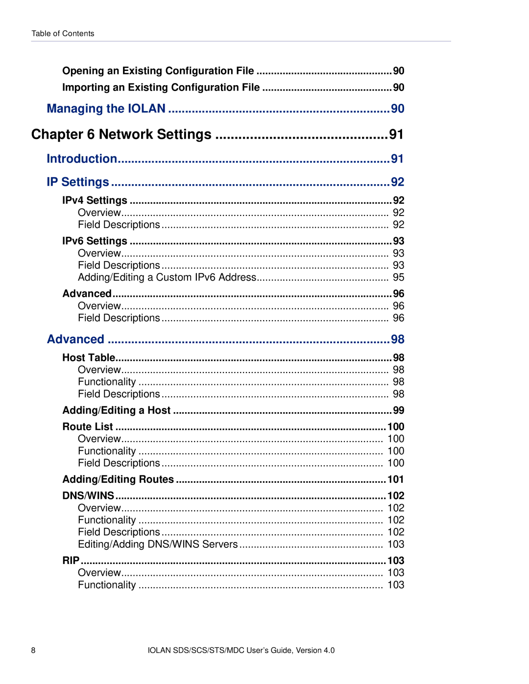 Perle Systems 5500161-40 manual Managing the Iolan, Introduction IP Settings, Advanced 