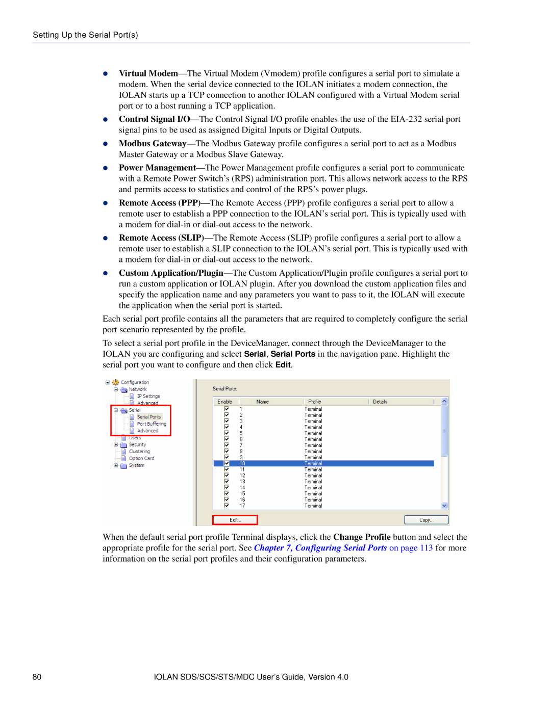 Perle Systems 5500161-40 manual Setting Up the Serial Ports 