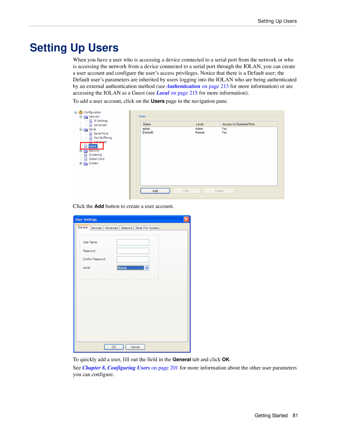 Perle Systems 5500161-40 manual Setting Up Users 