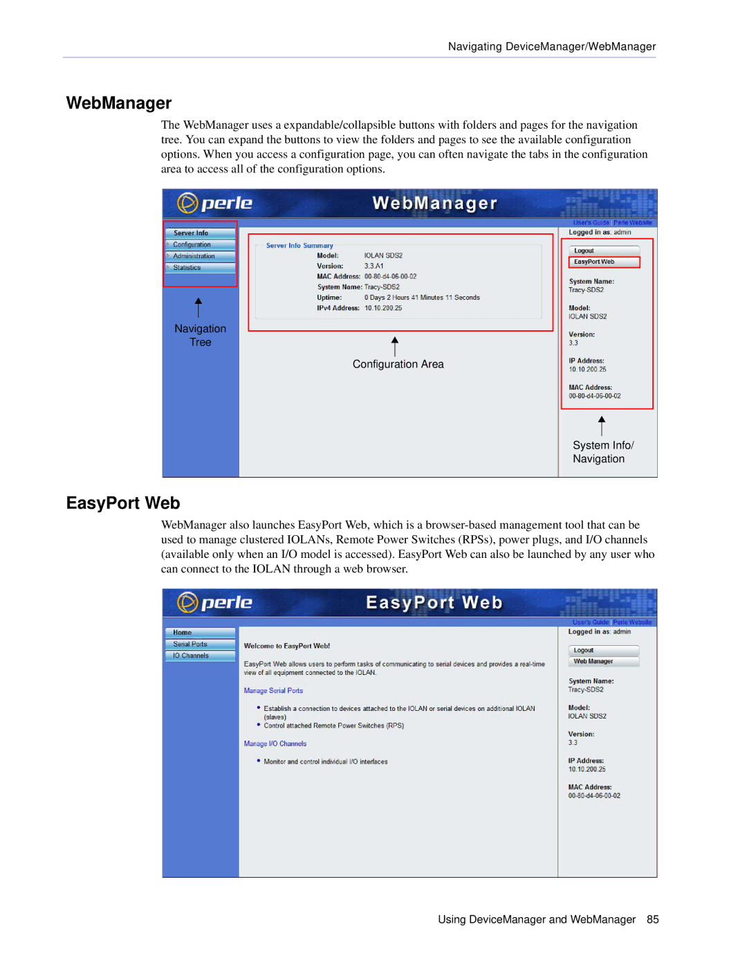 Perle Systems 5500161-40 manual WebManager, EasyPort Web 